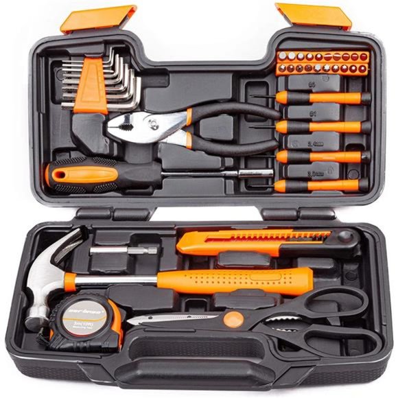39 Piece Tool Set General Household Hand Kit Plastic Toolbox Storage Case Orange - Picture 1 of 5